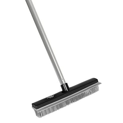 Fuller Brush Rubber Broom – for Carpets Floors Stairs Upholstery – Electrostatic Action Removes Pet Hair Lint Fuzz Dirt Particles – Built-in Squeegee Tackles Wet Messes (Complete Broom)