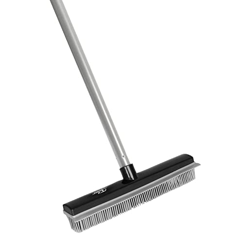Fuller Brush Rubber Broom – for Carpets Floors Stairs Upholstery – Electrostatic Action Removes Pet Hair Lint Fuzz Dirt Particles – Built-in Squeegee Tackles Wet Messes (Complete Broom)
