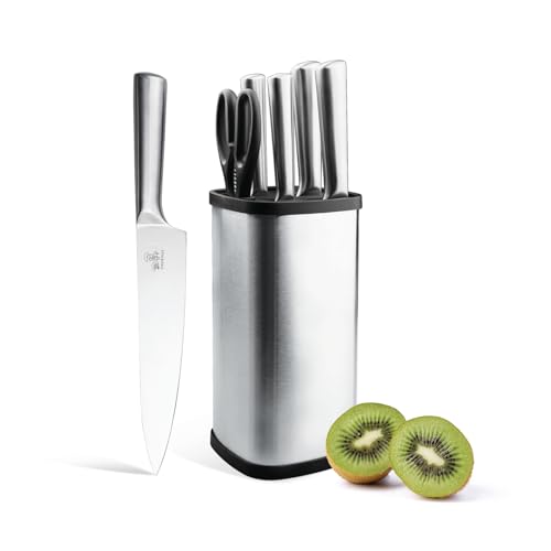 CHUSHIJI 6-Piece Small Stainless Steel Knife Set with Block, High Carbon Steel, Dishwasher Safe Gift - color: Silver