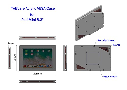 Anti-Theft Acrylic VESA Enclosure for Apple iPad mini 6/7 8.3" 2021 with Free Wall Mount Kit & 90-Degree Angle USB C Charge Cable (iPad mini 6 8.3", Black) - color: Black, size: iPad Mini 6 8.3"