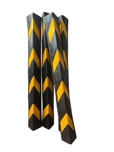4-Pack Heavy-Duty Rubber Corner Bumpers – Total Pillar & Vehicle Protection, 31" Impact-Absorbing Guards with Reflective Yellow Stripes for Garages, Warehouses & Tight Parking Areas