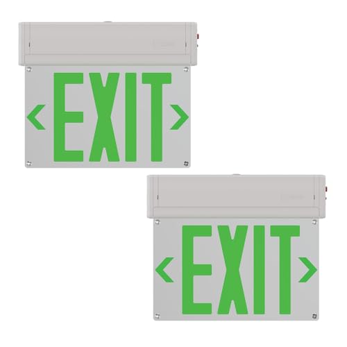Lithonia Lighting Basics Edge-lit LED Exit Sign with Green Letters, Surface Mount Emergency Exit Only Sign, Ni-Cad Battery Backup, 2-Pack (BE W G SM CP2 M2) - size: 2-Pack | Green Letters, style: Surface Mount