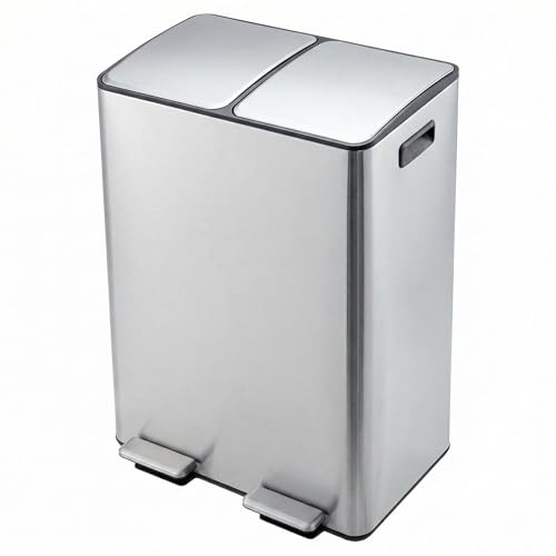 Garvee 16 Gal Dual Compartments Kitchen Trash Can, Stainless Steel, Silver - color: Silver, size: 30L+30L