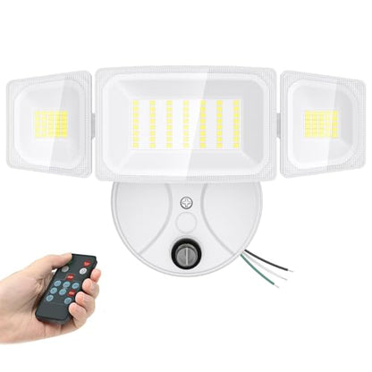 Onforu Dusk to Dawn Outdoor Lighting,60W 6000LM Flood Lights Outdoor,Security Lights Wired with Remote,IP65 Waterproof Led Outdoor Light,3 Adjustable Heads Photocell Light for Garage Patio Yard,White
