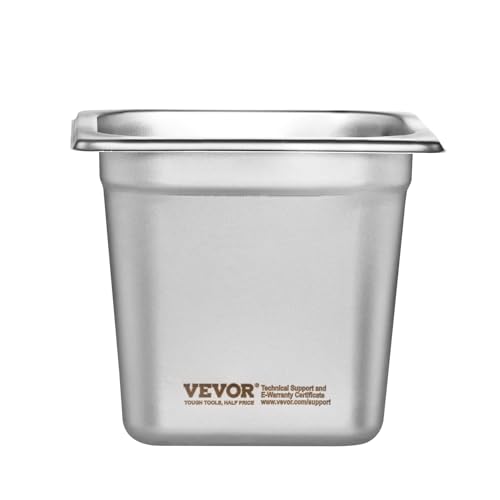 VEVOR 6 Pack Stainless Steel Hotel Pans - 1/6 Size 6-Inch Deep 0.8mm Thick Anti-Jam Commercial Food Pans for Steam Tables, Restaurants, Catering & Industrial Use - size: 1/6 Size, style: 6 Inch Deep Thickened