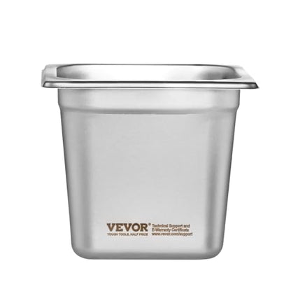VEVOR 6 Pack Stainless Steel Hotel Pans - 1/6 Size 6-Inch Deep 0.8mm Thick Anti-Jam Commercial Food Pans for Steam Tables, Restaurants, Catering & Industrial Use - size: 1/6 Size, style: 6 Inch Deep Thickened
