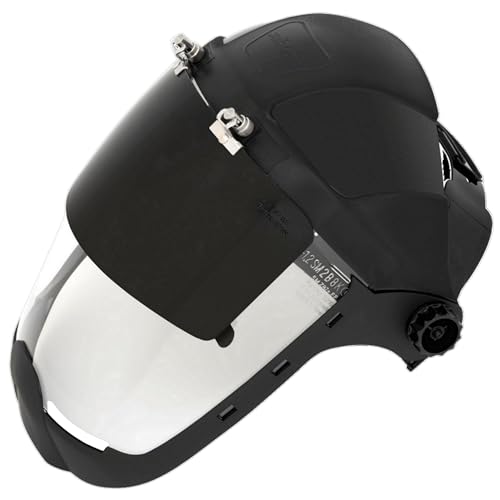 Sellstrom DP4 Face Shield - Lightweight Mask with High Impact Crown & Ratchet Headgear for Work, Grinding, Plasma/Flame Cutting - ANSI Z87.1 - Clear Anti Fog Polycarbonate Window - UV/IR Flip Up Visor - style: Shade 6 Infrared Visor W/ Chinguard
