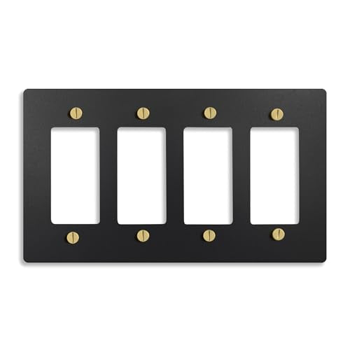 SELECT 4-Gang Solid Brass Wall Plate Cover, Black w/Brass Accessories - color: Black with Brass, size: 4 Gang, style: Wall Plate