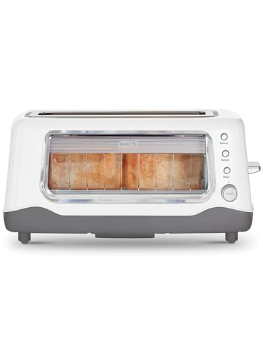 Dash Clear View Toaster | 10" Long Slot 2 Slice Toaster with See-Through Glass Window, 7 Browning Levels, Bagel, Defrost & Reheat Functions, Removable Glass Panel, Crumb Tray, White - color: White