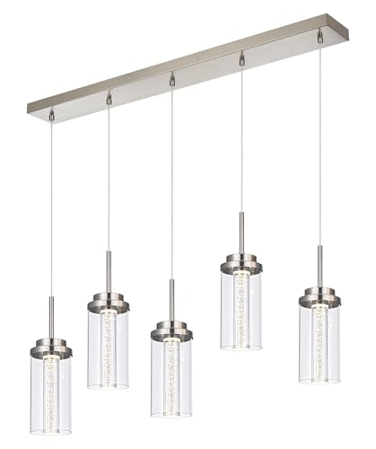 MELUCEE 5-Lights Led Chandelier Kitchen Island Lighting Brushed Nickel - color: Brushed Nickel, size: 5-Light-Rectangle