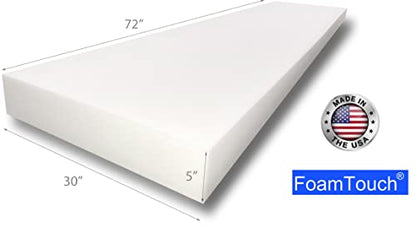 FoamTouch Upholstery Foam Cushion High Density 5'' Height x 30'' Width x 72'' Length - size: 5" x 30" x 72"