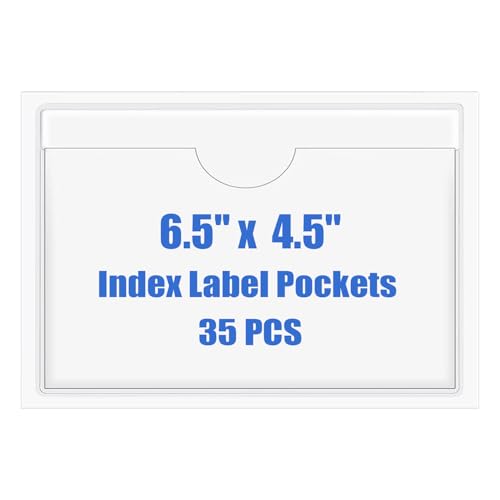 Origin-Joy 35 PCS Self Adhesive Index Card Pockets with Top Open, Clear Plastic Label Holder for Notes, Library and Business, Adhesive Label Pockets & Card Holder (6.5 x 4.5 inch) - size: 6.5 x 4.5 inch, style: Horizontal