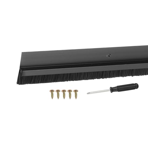 Door Sweep Aluminum Alloy Brush Sweeps, 0.4 Inch Black PP Brush 39"L x 1.4"W Fit for Gaps of Door Bottom - H-Shape Holder (Black) - color: Black, size: 0.4 Inch