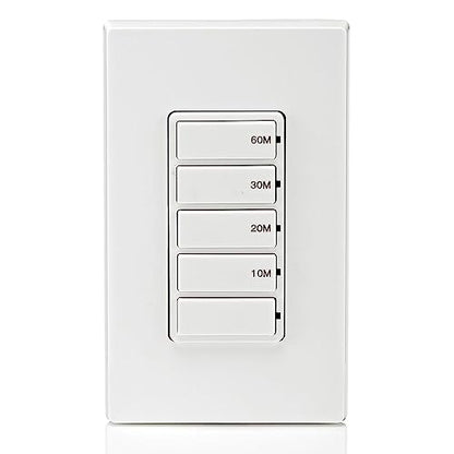 Leviton Countdown Timer Switch for bathroom fan and household lights, 10-20-30-60 min, No Neutral Required, Single Pole, 15A, 1/2HP/9.8A Fan/Motor, DT160-1LW, White - size: 15-Amp, style: 10-20-30-60 min, No Neutral Required