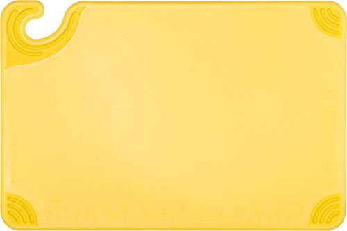 San Jamar Saf-T-Grip Plastic Cutting Board with Safety Hook, 12" x 18" x 0.5", Yellow - color: Yellow