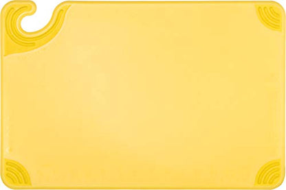 San Jamar Saf-T-Grip Plastic Cutting Board with Safety Hook, 12" x 18" x 0.5", Yellow - color: Yellow