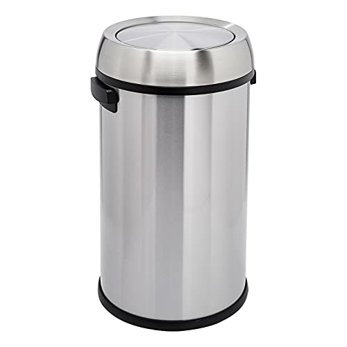 Amazon Basics Round Stainless Steel Trash Can with Swing Lid, Fingerprint and Smudge Resistant, 65 Litre/17.2 Gallon, Silver, Black