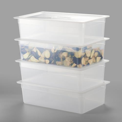 CURTA 4-Pack Full Size 6" Deep Food Pan with Sealing Lid – NSF Commercial-Grade Translucent Polypropylene, Stackable Freezer-Safe Storage for Restaurants, Catering & Buffets - color: Full Size, size: 6" Deep Pan (Sealing Lid)