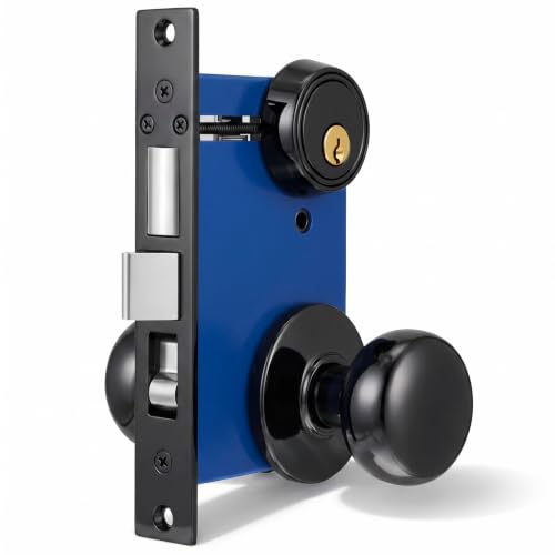 Tandefio 1 Set Double Cylinder Mortise Lock, Right Hand, Black - color: Black, style: Right Hand