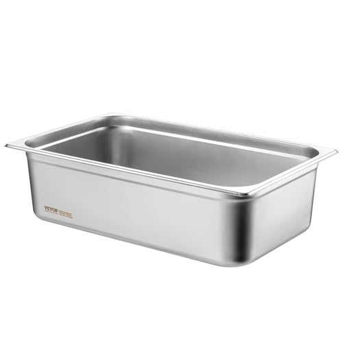 VEVOR 6 Pack Hotel Pans, Full Size 0.8mm Thick 6-Inch Deep Commercial Stainless Steel Restaurant Steam Table Pan, Catering Storage Food Pan, for Industrial & Scientific - size: 1/1 Size, style: 6 Inch Deep Thickened