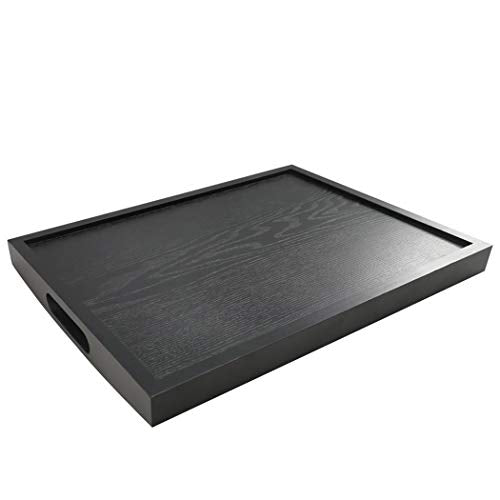 DILLMAN Serving Tray Large Black Wood Rectangle Food Tray Butler Tray Breakfast Tray with Handles (Medium) - size: 16.5" x 12.6" x 1.6"