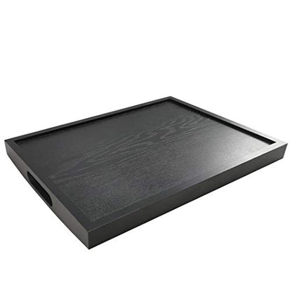 DILLMAN Serving Tray Large Black Wood Rectangle Food Tray Butler Tray Breakfast Tray with Handles (Medium) - size: 16.5" x 12.6" x 1.6"