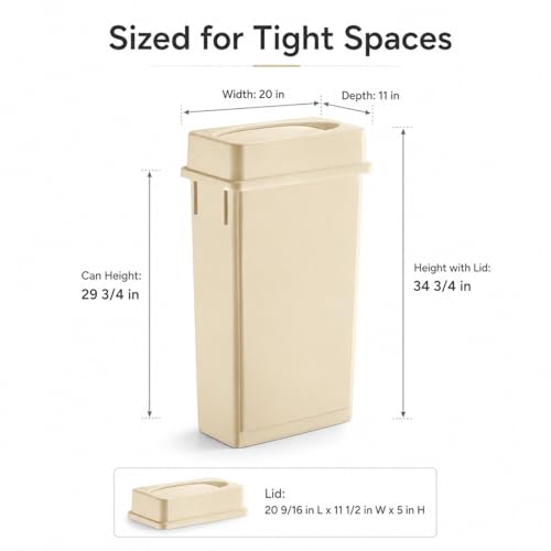 23 Gallon Slim Rectangular Commercial Trash Can, Heavy Duty Plastic Indoor Waste Bin for Kitchen, Office, Restaurant, School, Restroom & Janitorial Use (Beige, with Lid) - color: Beige