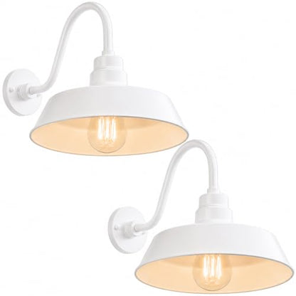 14in. White Outdoor Gooseneck Barn Light Fixture, 5000K Cool White - color: White (2-Pack), size: 14-1/2 in Gooseneck Arm
