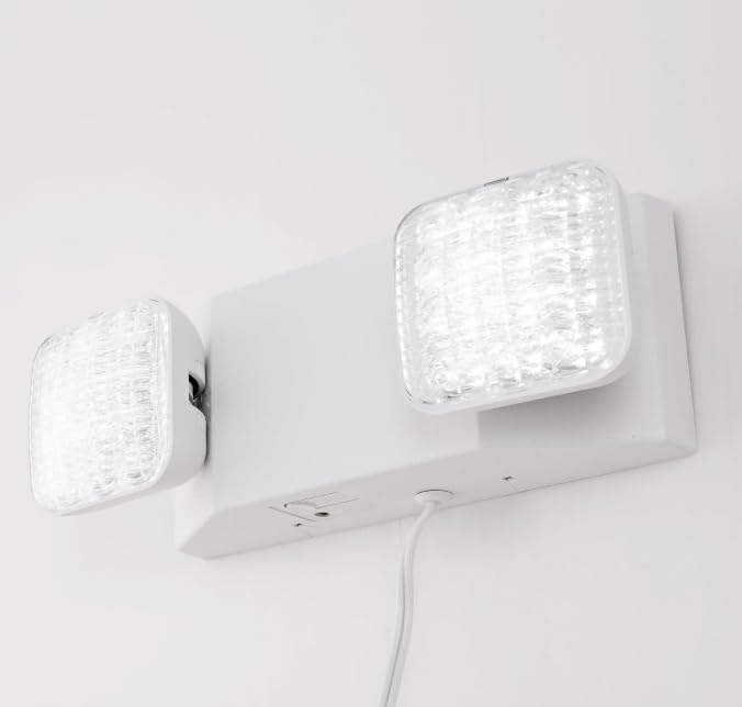 GZRUIYANG LED Emergency Lights with Battery Backup, Commercial Emergency Light Fixtures for Business Home Power Failure Emergency Exit Sign Lighting with 1.0 Meter Plug, Adjustable Square Head - color: White with Plug, size: 1 Pack