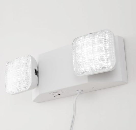 GZRUIYANG LED Emergency Lights with Battery Backup, Commercial Emergency Light Fixtures for Business Home Power Failure Emergency Exit Sign Lighting with 1.0 Meter Plug, Adjustable Square Head - color: White with Plug, size: 1 Pack