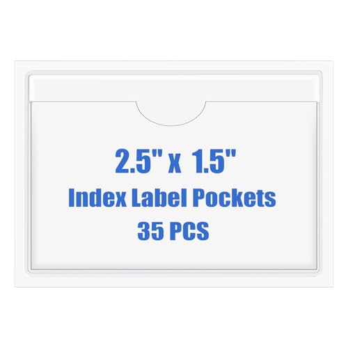 Origin-Joy 35 PCS Self Adhesive Index Card Pockets with Top Open, Clear Plastic Label Holder for Cards of Note, Library and Business, Adhesive Label Pockets & Card Holder (2.5 x 1.5 inch) - size: 2.5 x 1.5 inch, style: Horizontal