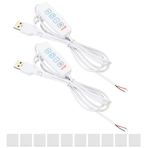 PATIKIL 4.92ft LED Strip Dimmer Switch, 2set DC 5V Button USB Inline Switch Pigtail Cable Brightness Adjustable Controller with Tape for LED Rope Light, White - color: White