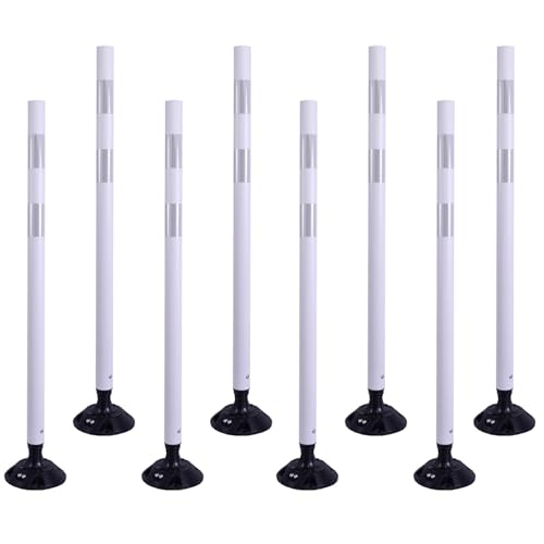 8 Pack Traffic Delineator Posts – High Visibility Reflective Safety Cones with Spring Base for Roadway, Parking, Garage, Construction Zones (White, 48 Inch)