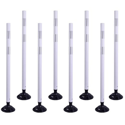 8 Pack Traffic Delineator Posts – High Visibility Reflective Safety Cones with Spring Base for Roadway, Parking, Garage, Construction Zones (White, 48 Inch)