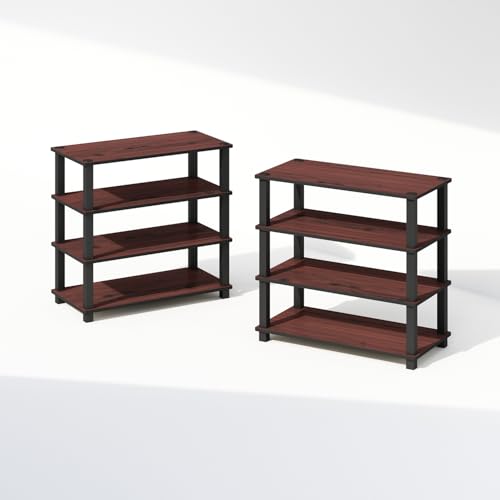 Furinno Turn-N-Tube Storage Shelves Set of 2, 4-Tier Stackable Standing Shelf, Open Corner Shelf, for Organization and Storage, Living Room, Garage, Home Office, Dark Cherry - color: Dark Cherry, size: 4-Tier Stackable (Set of 2)