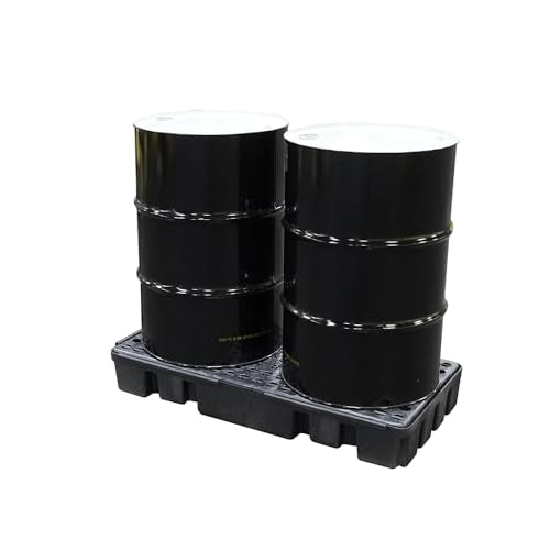 ENPAC 2 Drum Spill Containment Pallet, U-Connect Linking Modular Workstation, 72"x49"x6.5", 3000 lbs. Load Capacity, 76.5-Gallon Spill Capacity, EPA/OSHA Compliant, Made in USA - color: Black Recycled, size: 2 Drum