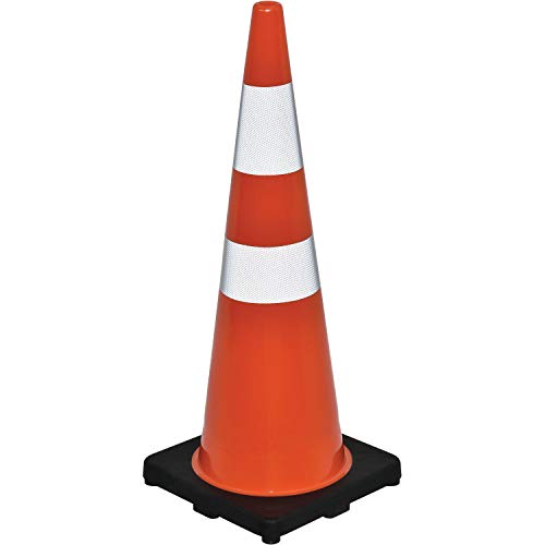 Global Industrial 36" Traffic Cone with High Intensity Reflective Tape, Orange Cone with Black Base, 10 lbs, for Roads, Warehouses, Garages, Parking Lots, and More