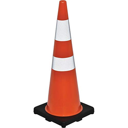 Global Industrial 36" Traffic Cone with High Intensity Reflective Tape, Orange Cone with Black Base, 10 lbs, for Roads, Warehouses, Garages, Parking Lots, and More