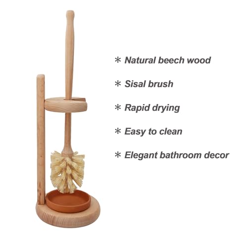 CRAKTH Wood Toilet Brush and Holder Set, Toilet Bowl Cleaner Brush