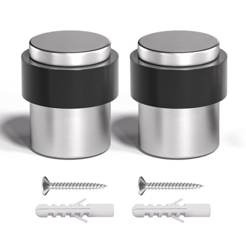 SANATO 10Pcs Nickel Door Stopper Floor Mounted with Black Rubber, Cylindrical 304 Stainless Steel Made - color: Silver, size: 10 Pieces