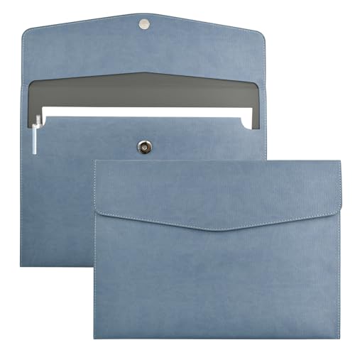 VANRA 1 Piece PU Leather Envelope File Folders A4 Paper Document Filing Envelope Document Organizer Leather Portfolio Folder Holder with Magnetic Closure (Blue) - color: Blue