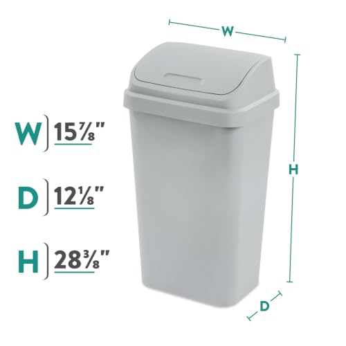 Kitchen Trash Can 13 Gallon Plastic Garbage Bin with Swing Top Lid