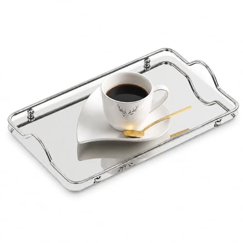 Stainless Steel Rectangle Tray, Bathroom Clutter Serving Platter with Handles for Jewelry, Perfume, Vanity, Serving, Reflective Finish