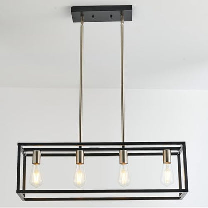 Black&Brushed Nickel Kitchen Light Fixtures Farmhouse Rectangle Chandeliers Dining Room Light for Dining Rooms, Light Fixture Matte 4-Light Industrial Pendant Lighting - color: Black & Brushed Nickel, size: 4 Lights