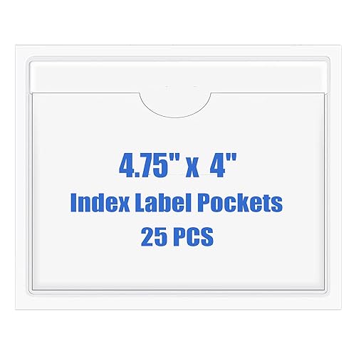 Origin-Joy 25 PCS Self-Adhesive Index Label Pockets, Clear Plastic Peel & Stick Card Holders with Top Open for Loading (4.75 x 4 inch) - size: 4.75 x 4 inch, style: Horizontal