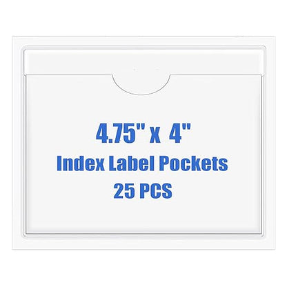 Origin-Joy 25 PCS Self-Adhesive Index Label Pockets, Clear Plastic Peel & Stick Card Holders with Top Open for Loading (4.75 x 4 inch) - size: 4.75 x 4 inch, style: Horizontal