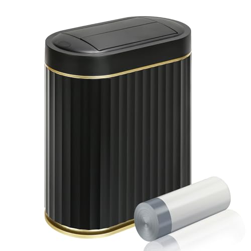 ELPHECO Motion Sensor Bathroom Trash Can with Lid 2 Gal Automatic Trash Can - color: Black Gold