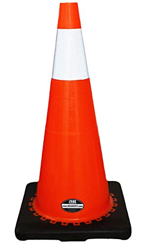 (Set of 24) 28" RK Orange Safety Traffic PVC Cones, Black Base with One Reflective Collar - size: 24 Cones