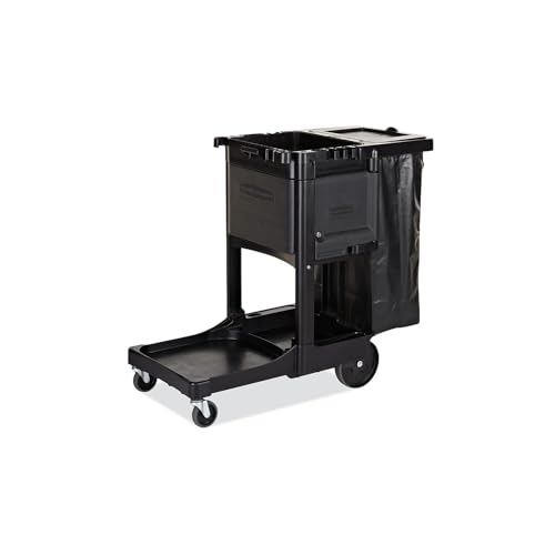 Rubbermaid Commercial Products Executive Series Janitorial and Housekeeping Cleaning Cart with Locking Cabinet, Wheeled with Zippered Black Vinyl Bag, Black, 38.4" H x 21.8" W x 46" L - style: Lockable - Black