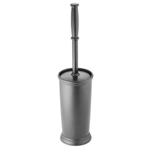 mDesign Toilet Bowl Brush and Holder - Covered Bathroom Toilet Brush - Standing Toilet Bowl Scrubber in Modern Holder - Space Saving, Deep Cleaning Brush for Toilet - Hyde Collection - Charcoal Gray - color: Charcoal, size: Pack of 1